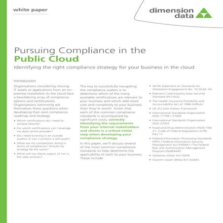 Dimension data pursuing compliance in public cloud white paper