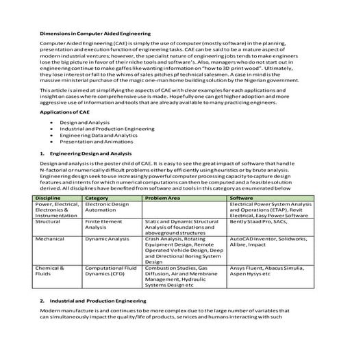 Dimensions in computer aided engineering