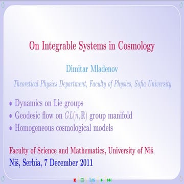 D. Mladenov - On Integrable Systems in Cosmology