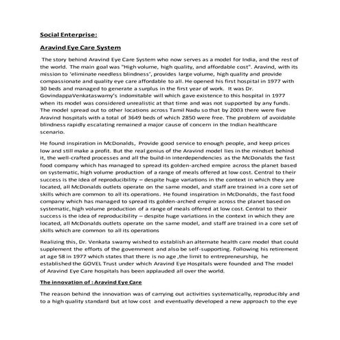 Arvind eye care summary project | DOCX