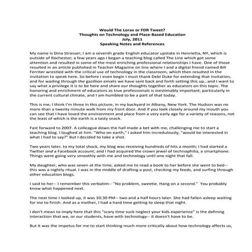 Dina Strasser Keynote Speaking Notes, 2011 THV Summer Institute