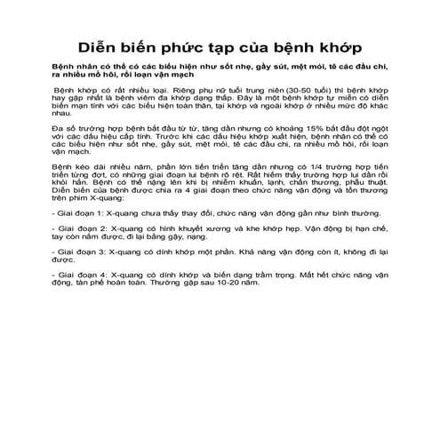 Diễn biến phức tạp của bệnh khớp