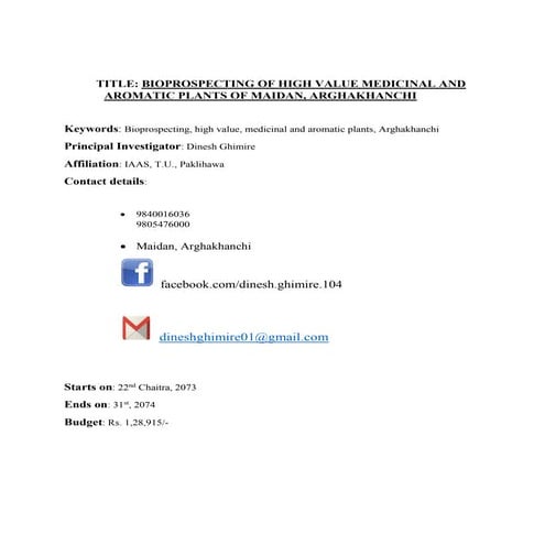 Model of Proposal on bioprospecting of medicinal plants of Nepal