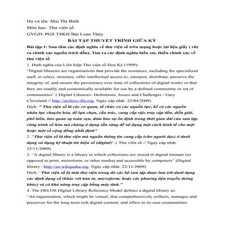 Sưu tầm các định nghĩa về thư viện số trên mạng hoặc tài liệu giấy  2019