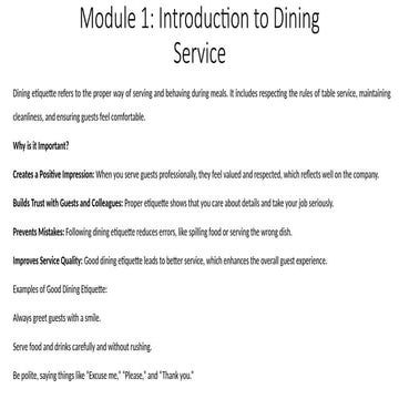 Professional Dining Skills in the Hospitality Industry