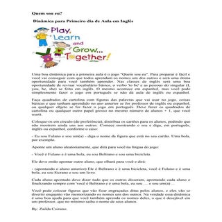 Dinâmica 1º dia de Aula Ingles