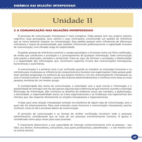 Dinâmica das relações interpessoais   unidade ii