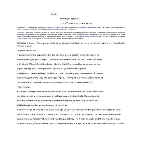 Diode data sheet for alarm type project
