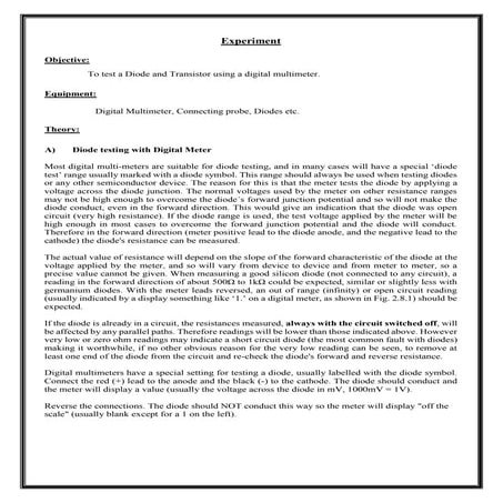 Diode testing and transistor testing