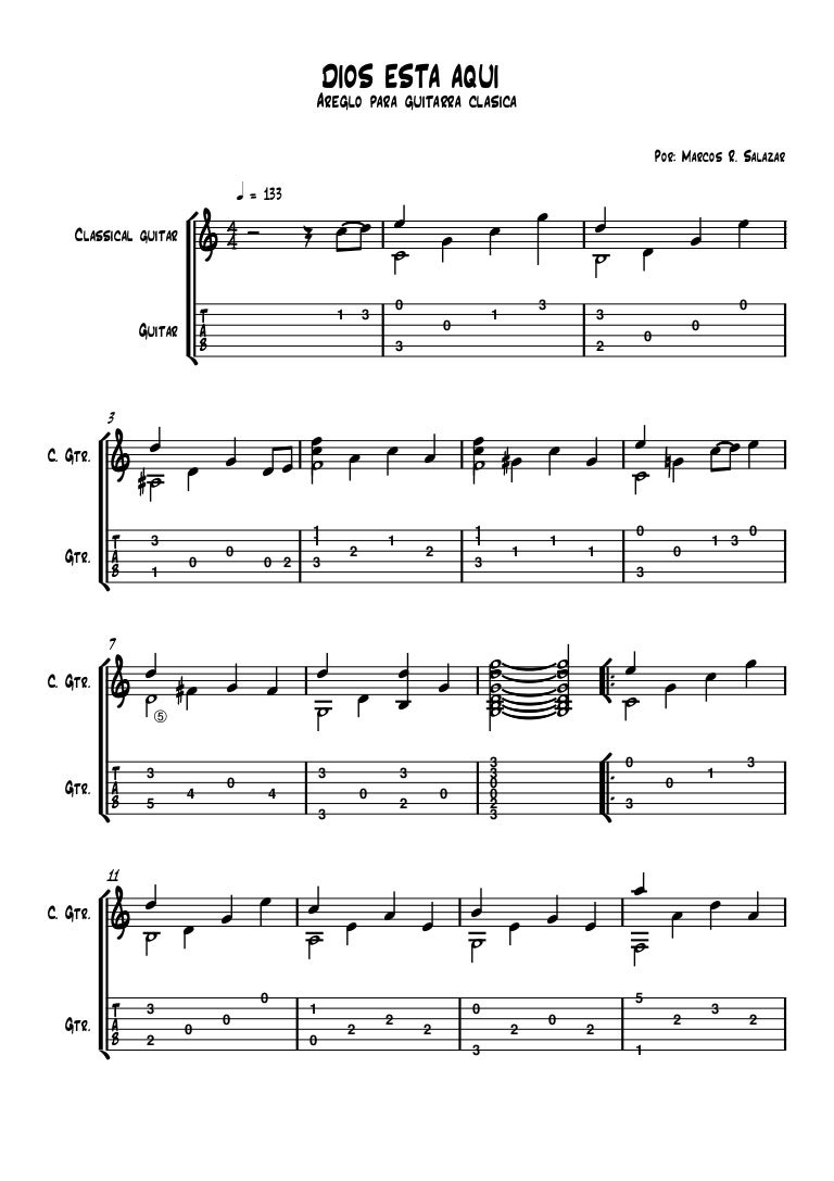 Dios esta aqui |partitura y tablatura - marcos r. slalazar
