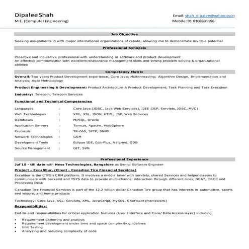 Dipalee Shah Resume