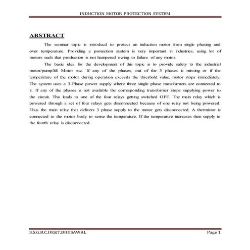 induction motor protection system seminar report
