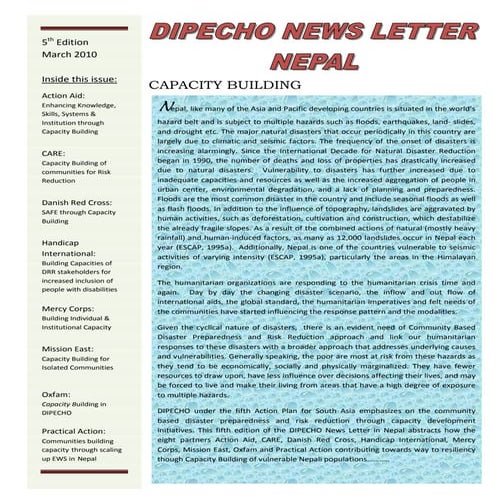 Dipecho5 news letter  5th edition- march10