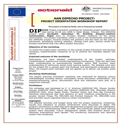 Dipecho v aan project orientation workshop summary report