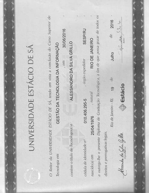 Diploma de Curso de Graduação em Tecnologia da Informação