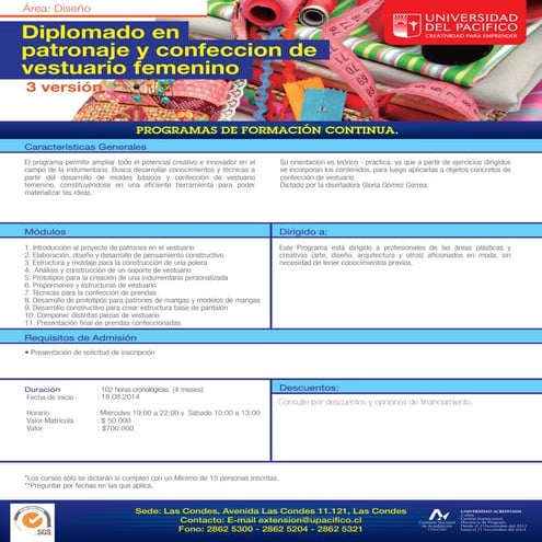 Diplomado en patronaje y confección de vestuario femenino