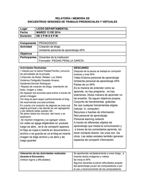 Formato de relatoria de consejo tecnico escolar
