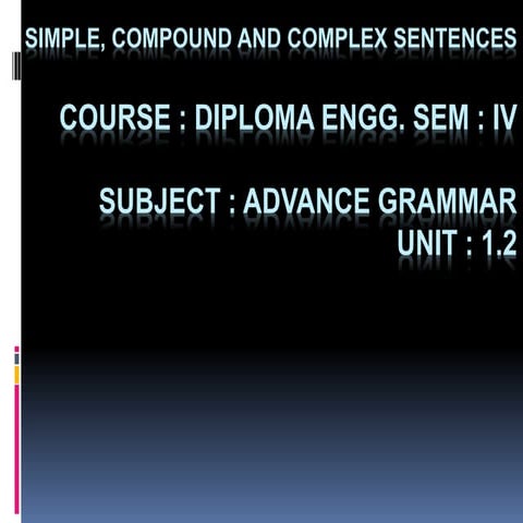 Diploma engg iv u-1.3 simple, compound & complex sentences