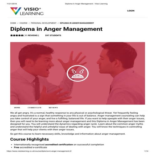 Diploma in Anger Management - Visio Learning 