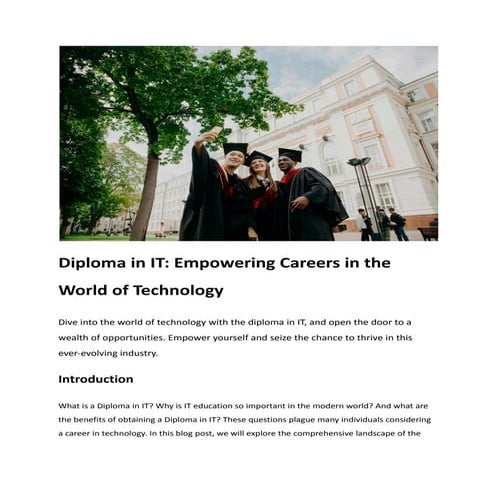 Diploma in IT: Empowering Careers in the World of Technology