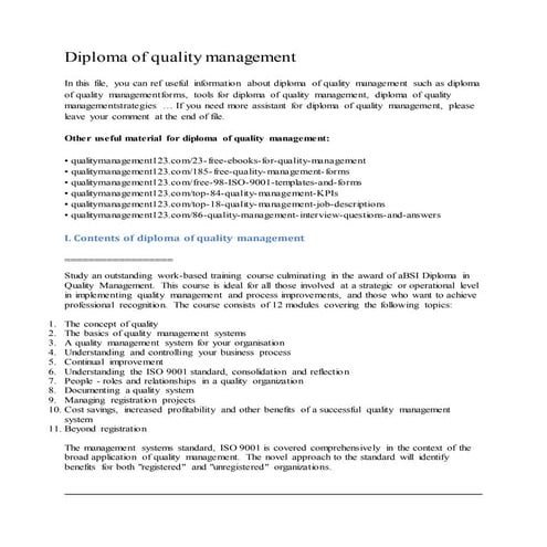 Diploma of quality management