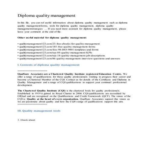 Diploma quality management