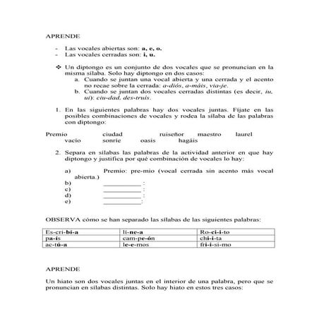 Diptongo hiato triptongo