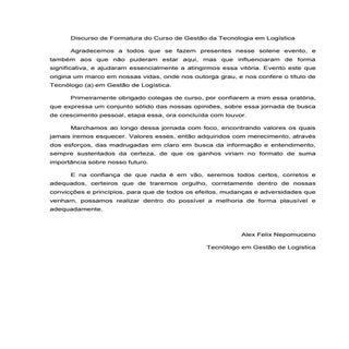 Dircurso de Colação de Grau - Logís...