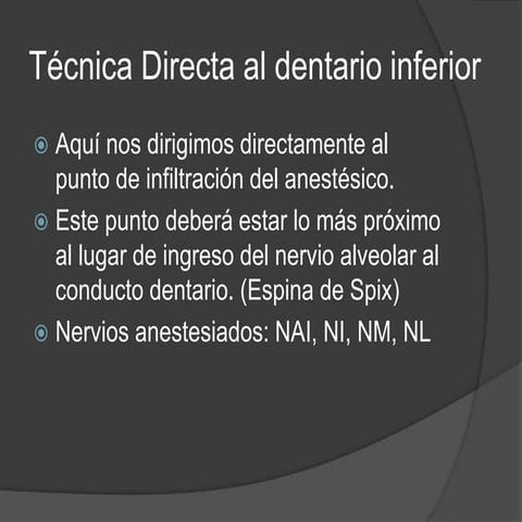 Tècnica Anestesica Directa al dentario inferior