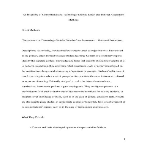 An Inventory of Conventional and Technology-Enabled Direct and Indirect Asses...