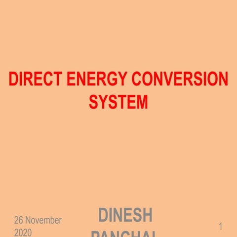 Direct Energy Conversion   in Power Plant Engineering