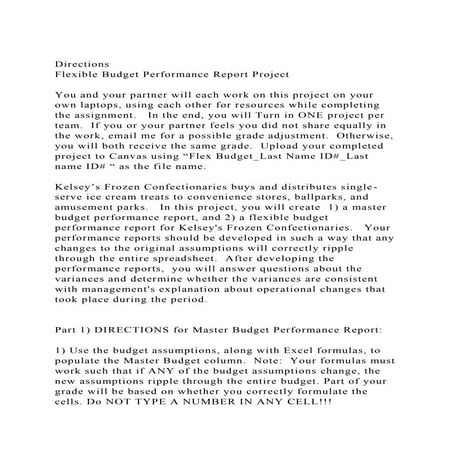 Directions Flexible Budget Performance Report Project  You a.docx