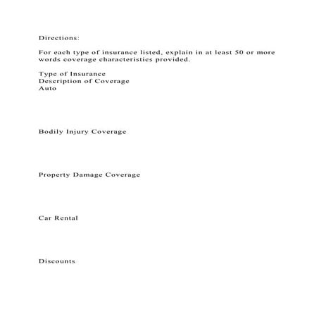 DirectionsFor each type of insurance listed, explain in at leas.docx