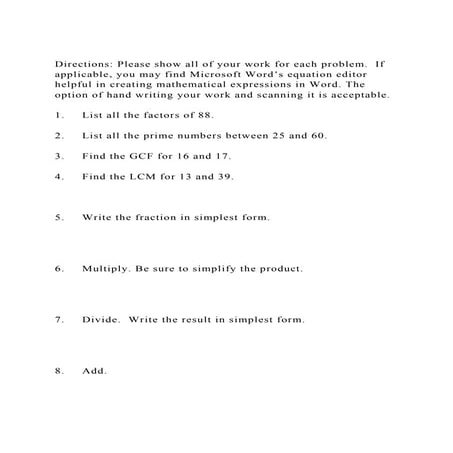 Directions Please show all of your work for each problem.  If app.docx