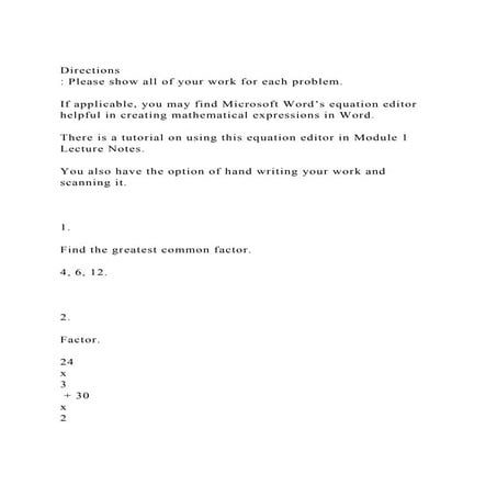 Directions Please show all of your work for each problem.If.docx