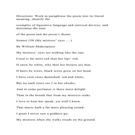 Directions Work to paraphrase the poem into its literal meaning, id.docx