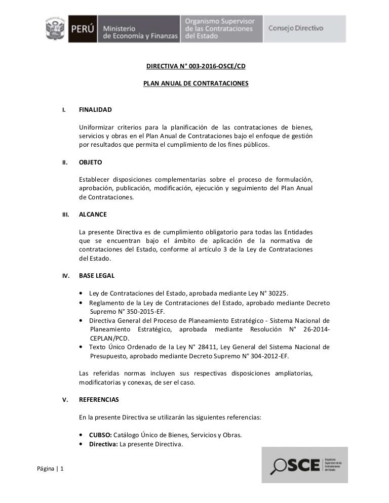 Directiva 003 2016 Oscecd Plan Anual De Contrataciones - 
