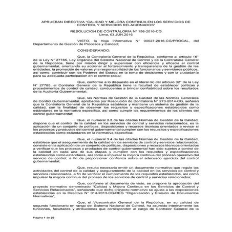Directiva “Calidad y Mejora Continua en los Servicios de Control y Servicios ...