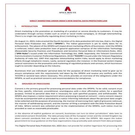 DIRECT MARKETING UNDER INDIA’S NEW DIGITAL DATA PROTECTION LAW | PDF