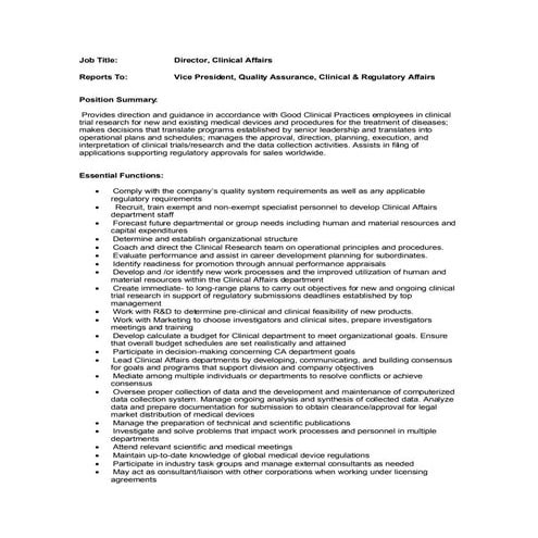 Director Of Clinical Affairs