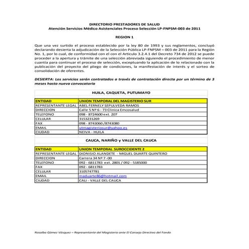 Directorio prestadores de salud 2012