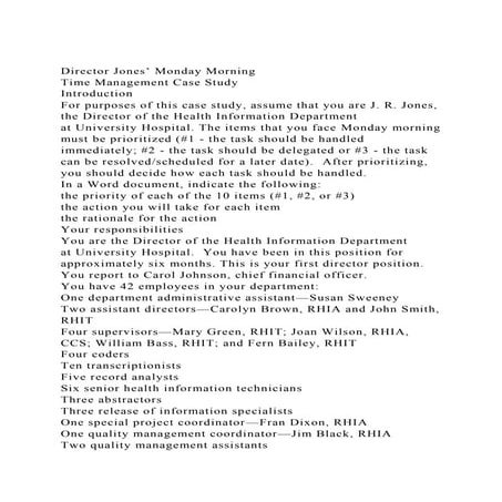 Director Jones’ Monday MorningTime Management Case StudyIntrod.docx