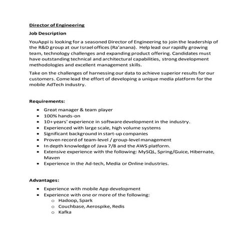 YouAppi Director of Engineering Job Notice
