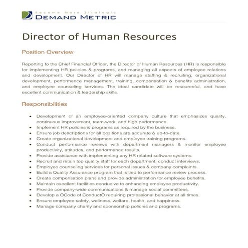 Director of Human Resources job Description | DOC