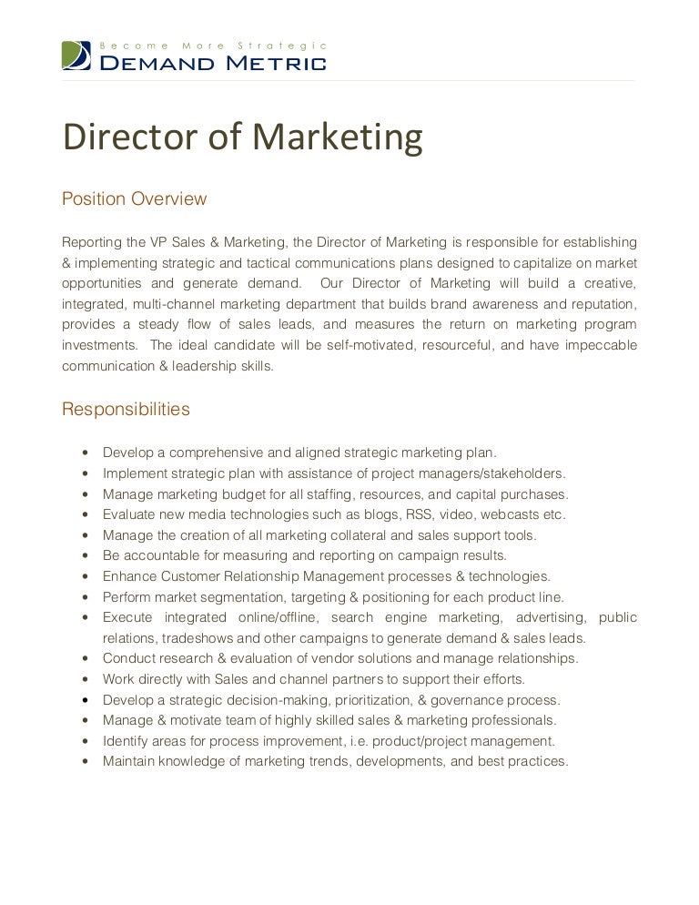 director of marketing job description deputy director job description