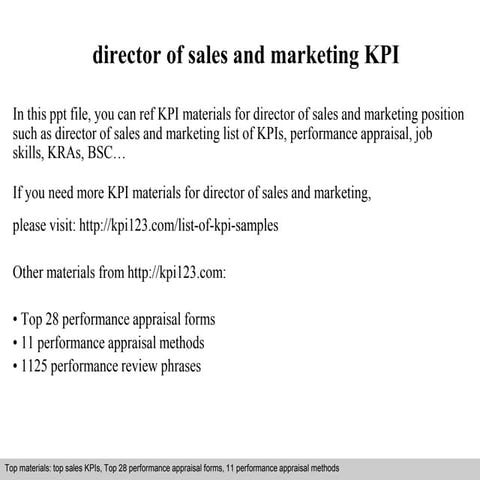 Director of sales and marketing kpi | PPT