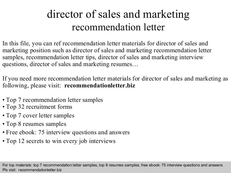 director of sales and marketing recommendation letter letter of recommendation for sales
