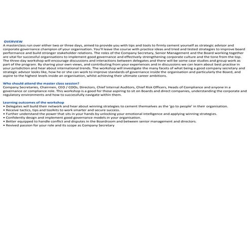 Directors  company secretary  training program