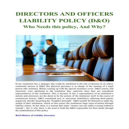 Directors and Officers Insurance Basics | PDF