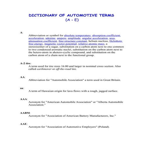 Directory of automotive words